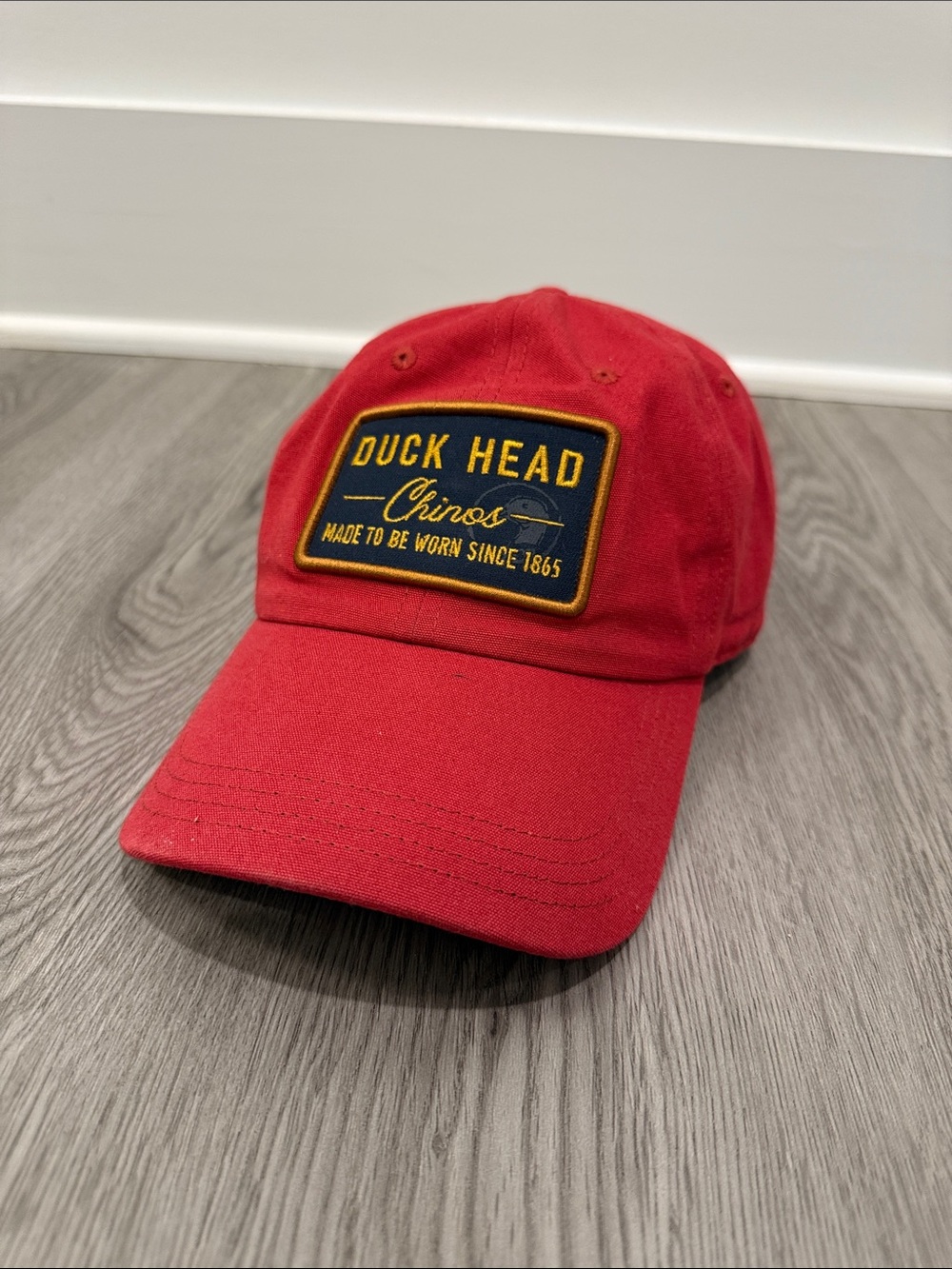 Duck Head Red Baseball Hat with Navy Patch